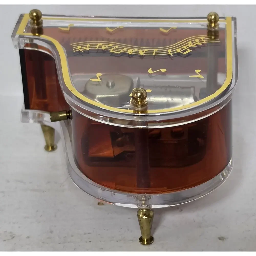 Vintage Jokiwa Japan Grand Piano Music Box Clear Amber Plexiglass Nice Works